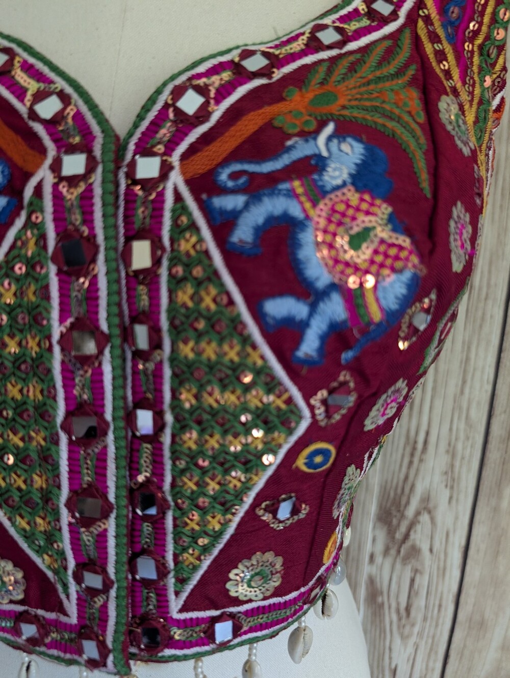 Embroidered Magenta Elephant Crop Top - Picture 4 of 14